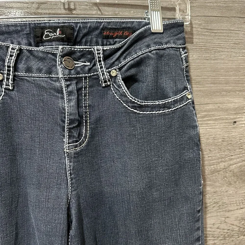 Earl Jeans Straight Leg Womens Denim Jeans Size 6 Embroidered Bling Flap Pocket - Picture 3 of 9